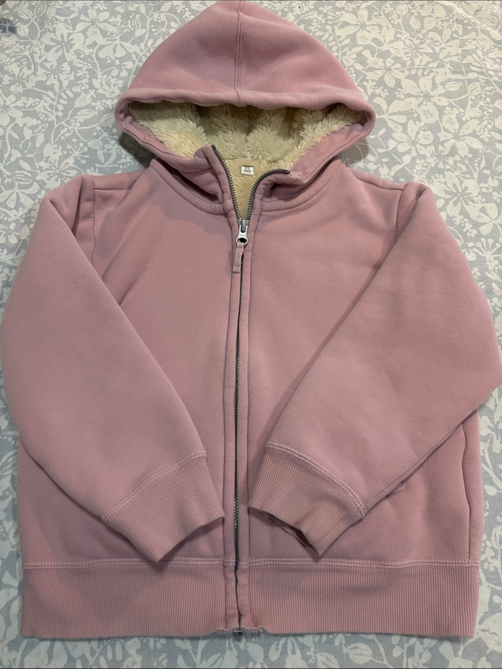 Uniqlo Kids Pink Hooded Zip-Up Fleece with Sherpa Lining, Size 5 / 6